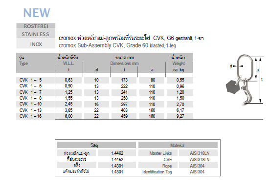 ห่วงเหล็กแม่-ลูกพร้อมที่ร่นระยะโซ่ CVK, G6, 1 ขา