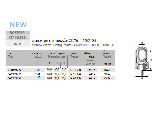 จุดยกแบบหมุนได้ CDAW, 1.4462, G6 